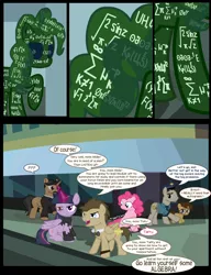 Size: 1042x1358 | Tagged: safe, artist:dendoctor, derpibooru import, doctor whooves, mean twilight sparkle, pinkie pie, time turner, twilight sparkle, twilight sparkle (alicorn), alicorn, earth pony, pegasus, pony, unicorn, comic:clone.., alternate universe, clone, comic, discord whooves, discorded whooves, female, glow, glowing horn, homunculus, horn, image, injured, jpeg, magic, male, pinkie clone, the doctor