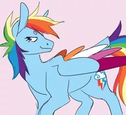 Size: 1280x1172 | Tagged: safe, artist:spartalabouche, derpibooru import, rainbow dash, pegasus, pony, colored wings, cutie mark, faic, female, headcanon, image, lesbian pride flag, lgbt headcanon, multicolored wings, pink background, png, pride, pride flag, sexuality headcanon, simple background, smiling, smug, smugdash, solo, wings