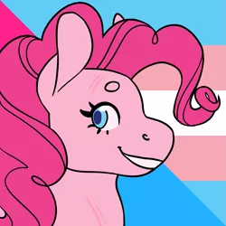 Size: 1157x1157 | Tagged: safe, artist:spartalabouche, derpibooru import, pinkie pie, earth pony, pony, beanbrows, bust, eyebrows, female, image, pansexual pride flag, png, pride, pride flag, scar, smiling, solo, transgender pride flag