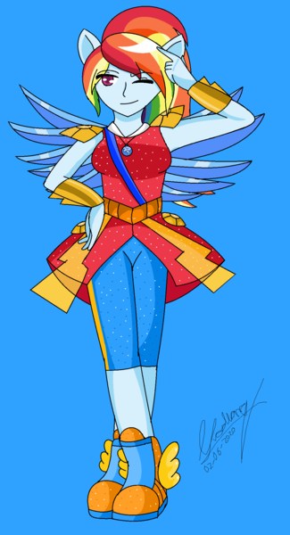 Size: 1100x2032 | Tagged: safe, artist:denisseguadiana, derpibooru import, rainbow dash, equestria girls, legend of everfree, clothes, crystal guardian, crystal wings, image, one eye closed, png, shoes, sneakers, solo, wings, wink