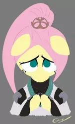 Size: 490x812 | Tagged: safe, artist:realgero, derpibooru import, fluttershy, anthro, pegasus, alternate hairstyle, image, png, shy, solo, valorant, video game reference
