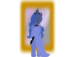 Size: 900x675 | Tagged: safe, artist:thepanther17fan, derpibooru import, princess luna, alicorn, pony, crown, eyes closed, female, horn, image, jewelry, mare, mirror, moon, png, reflection, regalia, s1 luna, simple background, smiling, transparent background