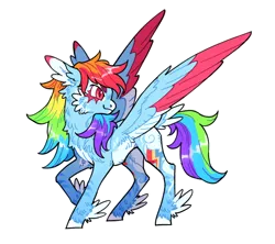 Size: 640x569 | Tagged: safe, artist:xenon, derpibooru import, rainbow dash, pegasus, pony, colored wings, cutie mark, feathered fetlocks, female, image, looking back, multicolored wings, png, raised hoof, redesign, simple background, smiling, solo, spread wings, transparent background, twitterina design, wings