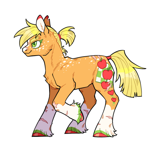 Size: 640x589 | Tagged: safe, artist:xenon, derpibooru import, applejack, earth pony, pony, cutie mark, female, hair tie, image, png, redesign, scar, simple background, smiling, solo, torn ear, transparent background, twitterina design, unshorn fetlocks