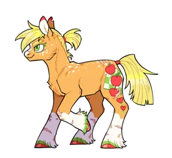 Size: 640x589 | Tagged: safe, artist:xenon, derpibooru import, applejack, earth pony, pony, cutie mark, female, hair tie, image, png, redesign, scar, simple background, smiling, solo, torn ear, transparent background, twitterina design, unshorn fetlocks