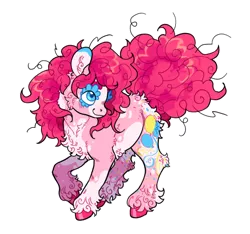 Size: 640x600 | Tagged: safe, artist:xenon, derpibooru import, pinkie pie, earth pony, pony, cutie mark, female, image, png, raised hoof, redesign, simple background, smiling, solo, transparent background, twitterina design, unshorn fetlocks