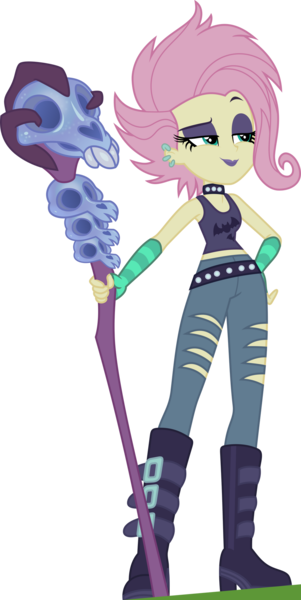 Size: 1024x2040 | Tagged: safe, artist:cencerberon, derpibooru import, fluttershy, equestria girls, equestria girls series, the road less scheduled, the road less scheduled: fluttershy, spoiler:eqg series (season 2), crystal skull staff, female, flutterpunk, image, png, simple background, solo, transparent background, vector