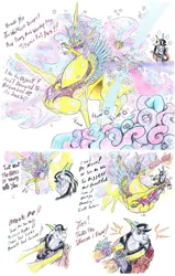 Size: 3514x5534 | Tagged: suggestive, artist:grimmyweirdy, derpibooru import, princess flurry heart, oc, oc:illusive, oc:starburst, alicorn, hybrid, comic:a flurry of chaos, alicornified, anarchy, big lips, body horror, bomber jacket, butt, butt expansion, chaos, chest fluff, clothes, corrupted, crown, eldritch abomination, ethereal mane, ethereal tail, fat, glasses, glowing cutie mark, growth, heart, heart eyes, huge butt, image, impossibly large butt, impossibly large chest fluff, impossibly large everything, impossibly thin waist, impossibly wide thighs, interspecies offspring, jacket, jewelry, jpeg, large butt, lipstick, morbidly obese, obese, offspring, parent:discord, parent:flash sentry, parent:fluttershy, parent:twilight sparkle, parents:discoshy, parents:flashlight, princess emo heart, race swap, regalia, tail, tentacles, traditional art, transformation, violence, what has magic done, wingding eyes