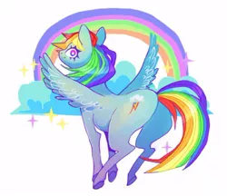 Size: 500x431 | Tagged: safe, artist:maitosoap, derpibooru import, rainbow dash, pegasus, pony, butt, cloud, image, jpeg, looking at you, looking back, looking back at you, plot, rainbow, solo, sparkles, spread wings, wide eyes, wings
