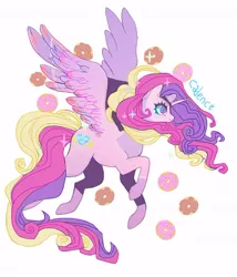 Size: 498x581 | Tagged: safe, artist:maitosoap, derpibooru import, princess cadance, alicorn, pony, flower, flying, image, jpeg, solo, sparkles, spread wings, wings