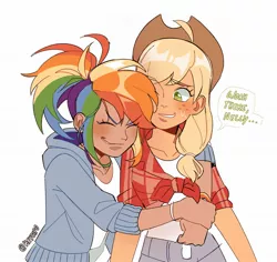 Size: 2022x1906 | Tagged: safe, artist:keycipo, derpibooru import, kotobukiya, applejack, rainbow dash, human, appledash, female, humanized, image, jpeg, kotobukiya applejack, kotobukiya rainbow dash, lesbian, shipping