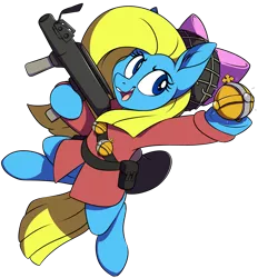 Size: 1975x2131 | Tagged: safe, artist:notetaker, derpibooru import, oc, oc:cuteamena, earth pony, pony, grenade, image, png, rocket launcher, simple background, soldier, solo, team fortress 2, transparent background, weapon