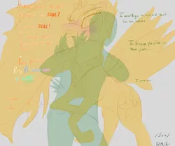 Size: 3000x2500 | Tagged: safe, artist:enonnnymous, derpibooru import, daybreaker, oc, oc:anon, alicorn, human, pony, /sun/, blushing, dialogue, hug, image, implied princess celestia, love, png, redemption, simple background