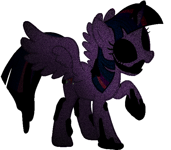 Size: 603x527 | Tagged: grimdark, artist:205tob, derpibooru import, twilight sparkle, twilight sparkle (alicorn), alicorn, pony, black sclera, female, horn, image, mare, png, raised hoof, simple background, smiling, spread wings, transparent background, wings, zalgo