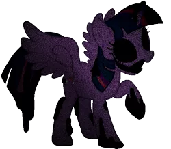 Size: 603x527 | Tagged: grimdark, artist:205tob, derpibooru import, twilight sparkle, twilight sparkle (alicorn), alicorn, pony, black sclera, female, horn, image, mare, png, raised hoof, simple background, smiling, spread wings, transparent background, wings, zalgo