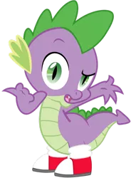 Size: 1280x1736 | Tagged: safe, artist:ponygamer2020, derpibooru import, spike, dragon, absurd resolution, breaking the fourth wall, clothes, clothes swap, converse, cosplay, costume, crossover, dragons wearing clothes, image, looking at you, male, miles "spike" prower, miles "tails" prower, png, shoes, simple background, sneakers, solo, sonic the hedgehog (series), talking to viewer, transparent background, vector