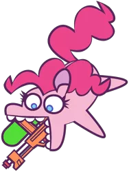 Size: 1484x1972 | Tagged: safe, artist:threetwotwo32232, derpibooru import, pinkie pie, earth pony, pony, female, image, mare, png, simple background, solo, super soaker, transparent background, watergun