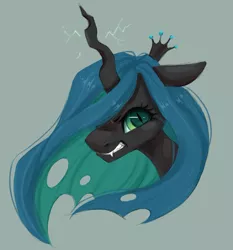 Size: 981x1053 | Tagged: safe, artist:melodylibris, derpibooru import, queen chrysalis, changeling, changeling queen, bust, fangs, female, green background, gritted teeth, image, jpeg, looking at you, simple background, solo, teeth