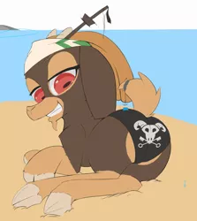 Size: 3328x3728 | Tagged: safe, artist:mogg, derpibooru import, oc, oc:anon, goat, them's fightin' herds, beach, butt, clothes, community related, image, jpeg, macro, ocean, panties, plot, shanty (tfh), skull and crossbones, underwear, water, wip