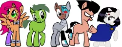 Size: 1854x720 | Tagged: safe, derpibooru import, ponified, alicorn, earth pony, pony, robot, robot pony, amulet, beast boy, boots, cloak, clothes, collar, crossover, cyborg (dc comics), dc comics, fangs, female, frown, gem, horn, image, jewelry, male, mare, mask, png, raised hoof, raven (dc comics), robin (dc comics), shoes, simple background, smiling, spread wings, stallion, starfire, teen titans go, unamused, white background, wings, wristband