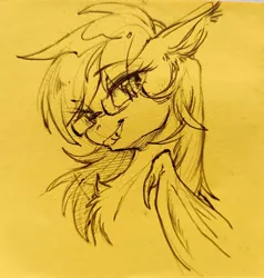 Size: 1947x2048 | Tagged: safe, artist:paipaishuaige, derpibooru import, oc, unofficial characters only, bat pony, pony, bat pony oc, bat wings, bust, chest fluff, fangs, glasses, image, jpeg, looking at you, monochrome, sketch, smiling, smiling at you, solo, traditional art, wings