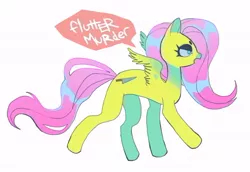 Size: 651x447 | Tagged: safe, artist:maitosoap, derpibooru import, fluttershy, pegasus, pony, dialogue, image, jpeg, knife, lidded eyes, solo, spread wings, wings