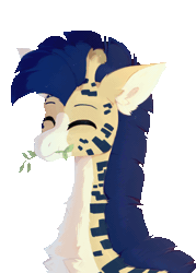 Size: 858x1200 | Tagged: safe, artist:little-sketches, derpibooru import, oc, oc:procerus, unofficial characters only, giraffe, animated, blinking, blue mane, bust, chest fluff, cute, ear fluff, gif, happy, horns, image, leaves, long neck, looking at you, ossicones, simple background, solo, spots, transparent background, tree branch