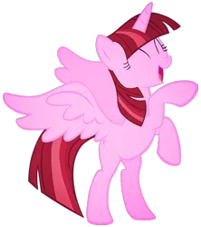 Size: 841x949 | Tagged: artist needed, safe, derpibooru import, twilight sparkle, twilight sparkle (alicorn), alicorn, pony, ^^, bipedal, emoticlone, eyes closed, female, full body, hooves, horn, image, mare, open mouth, open smile, png, rearing, recolor, simple background, smiling, solo, spread wings, transparent background, wings