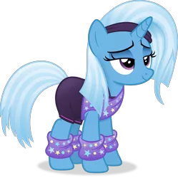 Size: 3665x3674 | Tagged: safe, artist:anime-equestria, derpibooru import, trixie, pony, unicorn, 80s, alternate hairstyle, clothes, female, headband, horn, image, leg warmers, lidded eyes, mare, png, shorts, simple background, smiling, solo, transparent background, vector, workout outfit