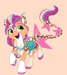 Size: 1280x1432 | Tagged: safe, artist:malinraf1615, derpibooru import, sunny starscout, pony, alternate design, bag, chibi, cutie mark background, deviantart watermark, g5, image, jpeg, obtrusive watermark, saddle bag, solo, twitterina design, unshorn fetlocks, watermark