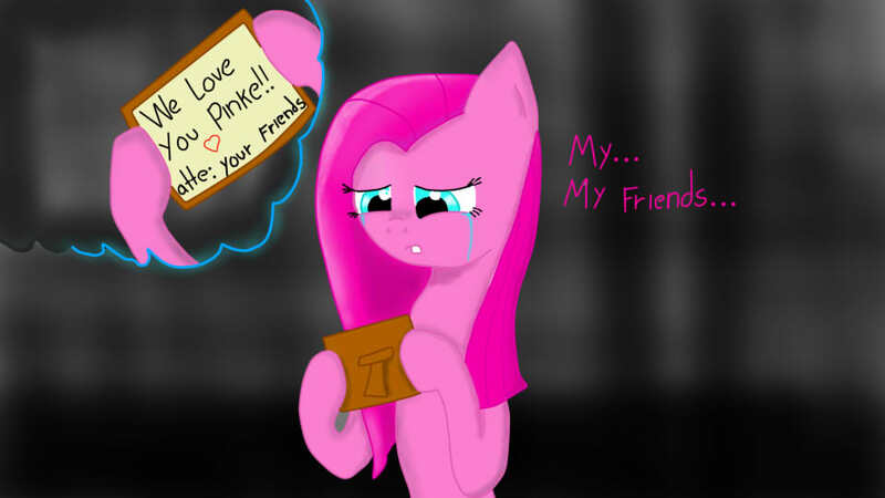 Size: 960x540 | Tagged: safe, artist:pinkamena2000, derpibooru import, pinkie pie, earth pony, pony, crying, dialogue, female, heart, image, jpeg, mare, note, pinkamena diane pie, sad, text