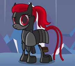 Size: 2604x2294 | Tagged: safe, artist:badumsquish, derpibooru import, oc, ponified, armor pony, object pony, original species, pony, armor, black armor, derpibooru exclusive, dreamworks face, female, high res, image, living armor, living clothes, looking at you, male, mare, png, red and black oc, show accurate, smiling, smirk, solo, tail, tail wrap