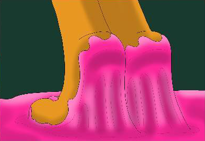 Size: 1187x814 | Tagged: safe, artist:onimagmachan, derpibooru import, smolder, dragon, bubblegum, chewing gum, claws, cute, feet, female, fetish, food, foot fetish, forest, gum, image, legs, pictures of legs, png, puddle, solo, sticky, stuck, tail, toes, trapped, tree, underfoot