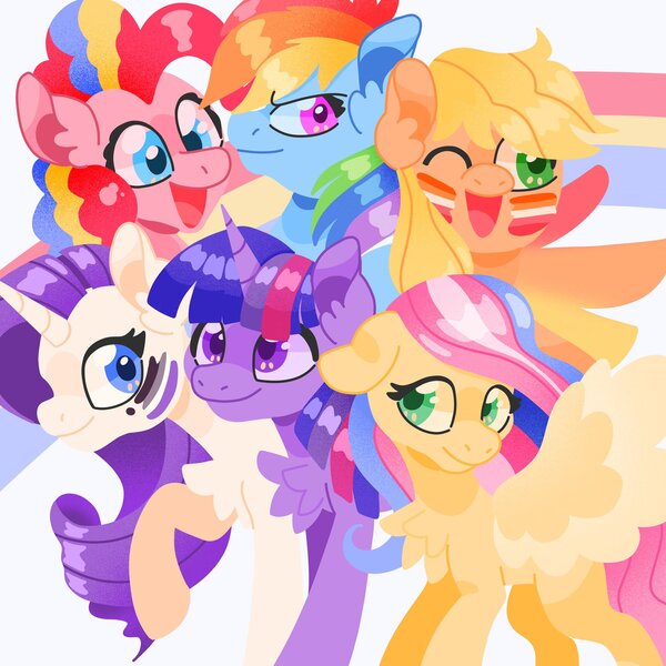 Size: 2048x2048 | Tagged: safe, artist:pastacrylic, derpibooru import, applejack, fluttershy, pinkie pie, rainbow dash, rarity, twilight sparkle, alicorn, earth pony, pegasus, pony, unicorn, image, jpeg, mane six, mouthpiece, pride flag