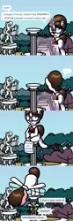 Size: 1600x4800 | Tagged: safe, artist:pony4koma, derpibooru import, discord, raven, draconequus, unicorn, blushing, canterlot, canterlot castle, canterlot gardens, chaos star, comic, cute, discord statue, disembodied eyes, glasses, hair bun, image, imminent petrification, majestic as fuck, makeup, necktie, paperwork, pedestal, png, pose, screaming, secretary, sitting, smiling, speech bubble, statue, taxes, thinking, waving