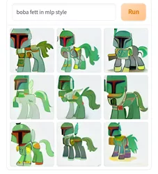Size: 1080x1188 | Tagged: safe, dall·e mini, derpibooru import, machine learning generated, ponified, pony, armor, boba fett, crossover, image, jpeg, rule 85, star wars