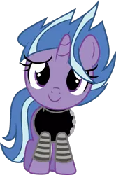 Size: 814x1225 | Tagged: safe, artist:starryshineviolet, derpibooru import, lilymoon, pony, unicorn, ponyville mysteries, clothes, female, filly, foal, g4, goth, image, looking at you, png, simple background, smiling, smiling at you, solo, spiky hair, sweater, transparent background, vector