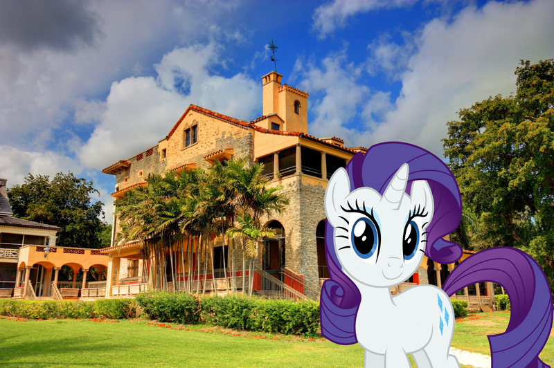 Size: 2802x1865 | Tagged: safe, artist:dashiesparkle, artist:mlplover94, derpibooru import, rarity, pony, unicorn, female, florida, high res, house, image, irl, jpeg, looking at you, mare, miami, photo, ponies in real life, smiling, solo