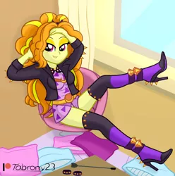 Size: 1478x1489 | Tagged: suggestive, artist:tabrony23, derpibooru import, adagio dazzle, equestria girls, bedroom eyes, boots, clothes, female, high heel boots, image, looking at you, patreon, patreon exclusive, patreon logo, png, sexy, shoes, show accurate, solo, solo female, stupid sexy adagio dazzle, window
