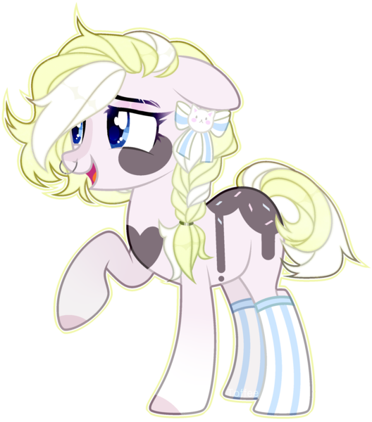 Size: 1920x2180 | Tagged: safe, artist:toffeelavender, derpibooru import, oc, unofficial characters only, earth pony, pony, base used, bow, braid, clothes, earth pony oc, female, hair bow, image, mare, nose piercing, nose ring, piercing, png, raised hoof, simple background, smiling, socks, solo, striped socks, transparent background