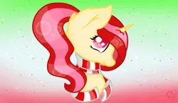 Size: 1280x750 | Tagged: safe, artist:prettyshinegp, derpibooru import, oc, unofficial characters only, pony, unicorn, abstract background, clothes, eyelashes, female, horn, image, jpeg, mare, scarf, signature, unicorn oc