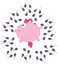 Size: 830x915 | Tagged: suggestive, anonymous artist, derpibooru import, pinkie pie, an egg being attacked by sperm, balloon, egg cell, image, impregnation, png, simple background, solo, spermatozoon, transparent background