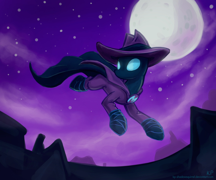 Size: 1500x1250 | Tagged: safe, alternate version, artist:kp-shadowsquirrel, derpibooru import, mare do well, pony, house, houses, image, in the air, jpeg, moon, night, rooftop, solo