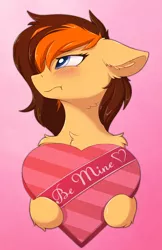 Size: 1240x1915 | Tagged: safe, artist:wolfypon, derpibooru import, oc, oc:aerion featherquill, pegasus, pony, blushing, box of chocolates, chest fluff, commission, ear fluff, female, floppy ears, holiday, image, mare, png, solo, tsundere, valentine's day, ych result