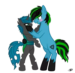 Size: 2830x2746 | Tagged: safe, artist:princessmoonsilver, derpibooru import, oc, oc:onice, oc:tricket, changeling, earth pony, pony, changeling oc, couple, image, png, simple background, transparent background