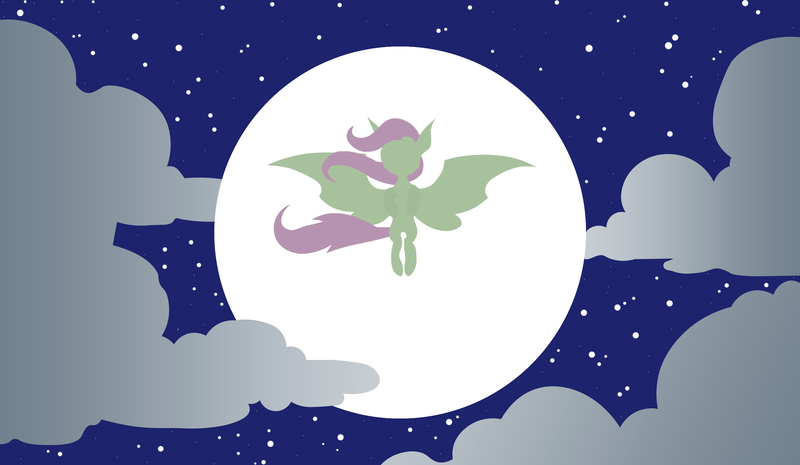 Size: 2583x1500 | Tagged: safe, artist:egor418, derpibooru import, fluttershy, bat pony, pony, bat ponified, bat wings, cloud, female, flutterbat, image, lineless, mare, minimalist, modern art, moon, night, night sky, png, race swap, sky, solo, wings