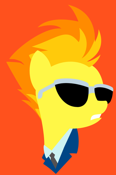 Size: 2000x2999 | Tagged: safe, artist:egor418, derpibooru import, spitfire, pegasus, pony, bust, clothes, female, image, lineless, mare, minimalist, modern art, necktie, orange background, png, portrait, simple background, solo, sunglasses