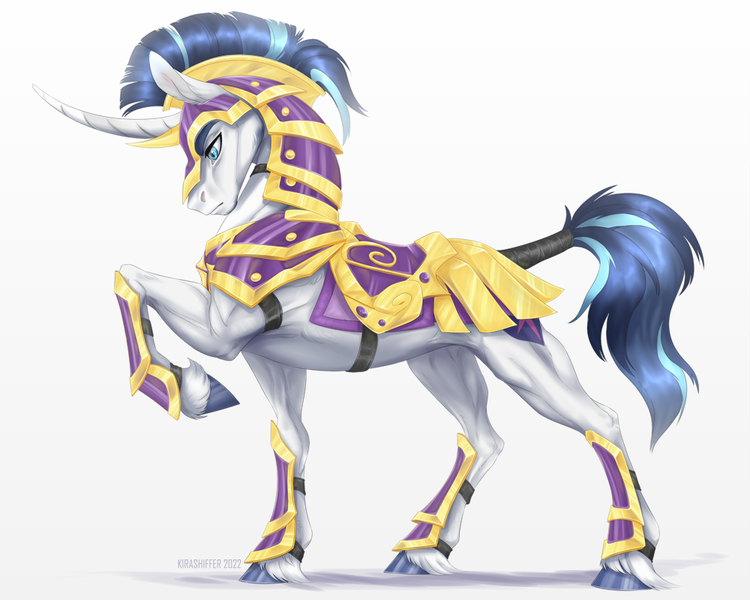 Size: 1000x800 | Tagged: safe, artist:dementra369, derpibooru import, shining armor, pony, unicorn, armor, curved horn, horn, image, male, png, raised hoof, realistic, simple background, solo, stallion, white background