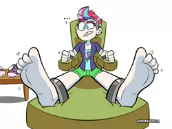 Size: 1280x962 | Tagged: suggestive, artist:yourhardnerdcollectr, derpibooru import, zipp storm, equestria girls, ..., barefoot, bondage, bondage furniture, chair, clothes, commission, converse, discarded clothing, ear piercing, earring, equestria girls-ified, feet, female, femsub, fetish, foot fetish, g5, gritted teeth, image, jewelry, jpeg, piercing, shoes, shorts, socks, soles, solo, solo female, submissive, table, tanktop, teeth, vest