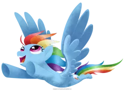 Size: 2250x1800 | Tagged: safe, artist:champion-of-namira, derpibooru import, rainbow dash, pegasus, pony, female, flying, full body, high res, image, looking up, mare, open mouth, open smile, png, simple background, smiling, solo, spread wings, transparent background, underhoof, wings